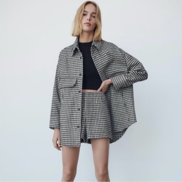 Zara Tweed Houndstooth Shorts - Picture 1 of 7